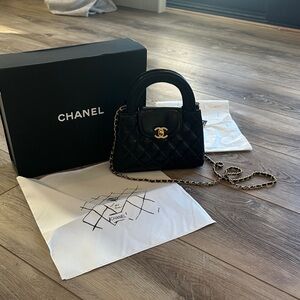 CHANEL Quilted Black Mini Bag with Gold Chain nano Kelly look a like